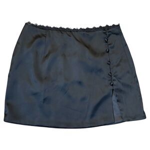 Princess Polly Black Chakira Satin Mini Skirt US 4 NWT Lace Trim Side Buttons